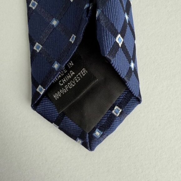 Navy Checkered Bespoke New York Mens Polyester Tie - Picture 4 of 10